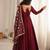Maroon roman silk chanderi 16 kali anarkali gown set with embroidered dupatta