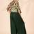 Girls floral printed crop top with jacket and wide-leg palazzo pant set(green)