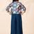 Girls floral printed crop top with jacket and wide-leg palazzo pant set(blue)