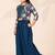 Girls floral printed crop top with jacket and wide-leg palazzo pant set(blue)