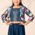 Girls floral printed crop top with jacket and wide-leg palazzo pant set(blue)