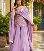 Mauve purple heavy diamond silk sequins zari & thread embroidered sharara suit set with dupatta