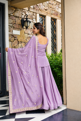 Mauve purple heavy diamond silk sequins zari & thread embroidered sharara suit set with dupatta 3