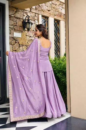 Mauve purple heavy diamond silk sequins zari & thread embroidered sharara suit set with dupatta