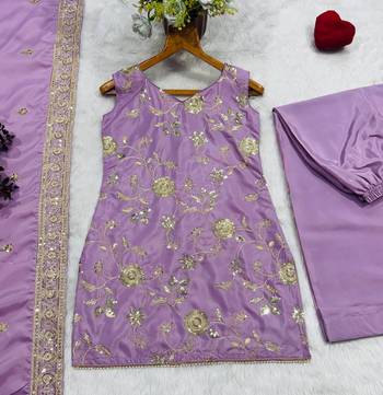 Mauve purple heavy diamond silk sequins zari & thread embroidered sharara suit set with dupatta 5
