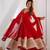 Red pure blooming vichitra silk blend anarkali gown set