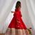 Red pure blooming vichitra silk blend anarkali gown set