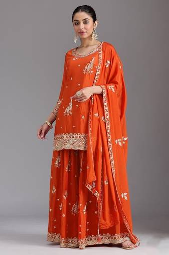 Orange heavy chinon sequins salwar suit set