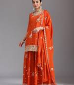 Orange heavy chinon sequins salwar suit set