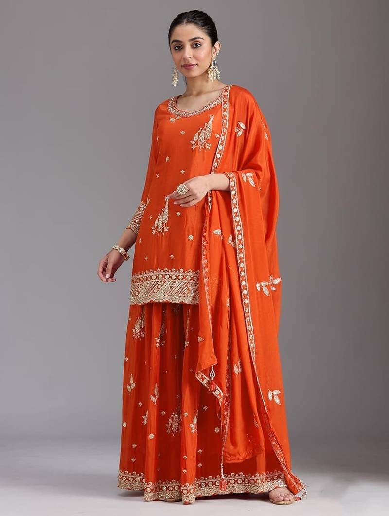 Orange heavy chinon sequins salwar suit set