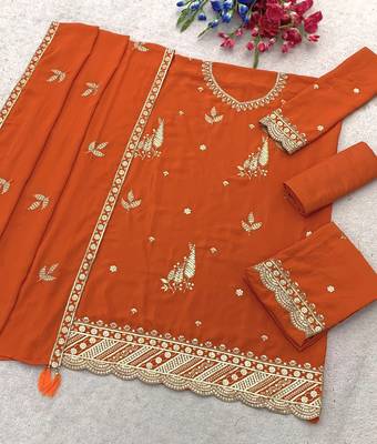 Orange heavy chinon sequins salwar suit set 2