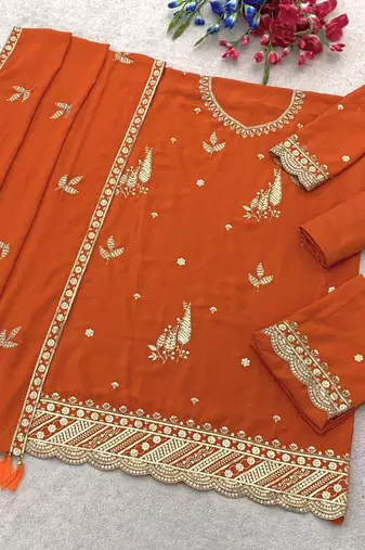 orange heavy chinon sequins salwar suit set