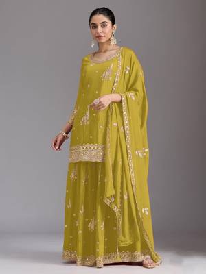 Olive heavy chinon sequins salwar suit set 1