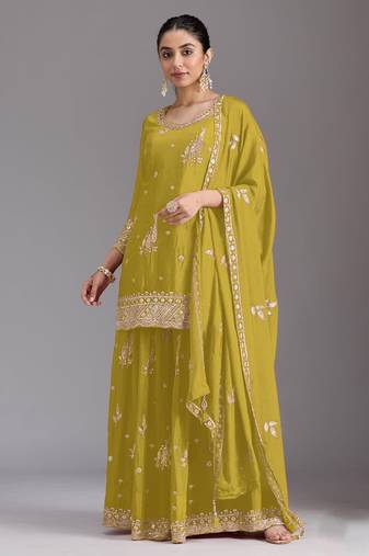 Olive heavy chinon sequins salwar suit set