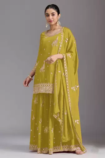 olive heavy chinon sequins salwar suit set