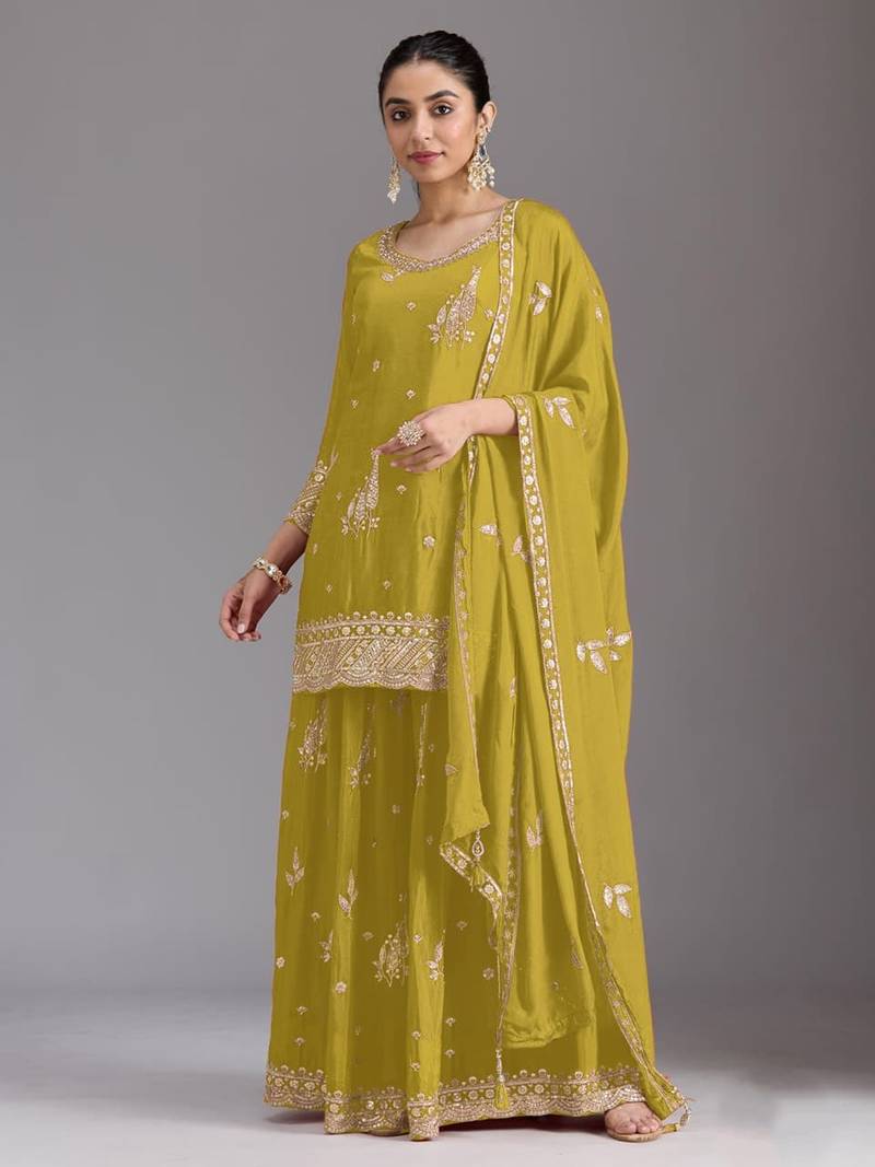 Olive heavy chinon sequins salwar suit set