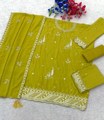 Olive heavy chinon sequins salwar suit set 2