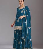 Teal blue heavy chinon sequins salwar suit set