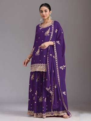 Purple heavy chinon sequins salwar suit set 1