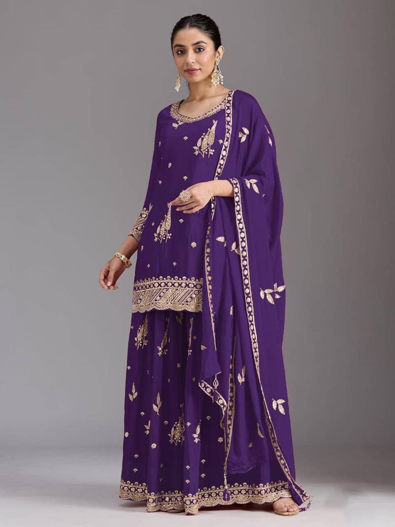 Purple heavy chinon sequins salwar suit set
