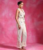 Ivory embroidered thin jute organza jacket set