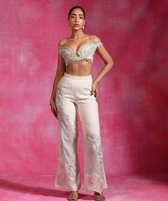 Ivory embroidered luxe muslin organza co ord set 1