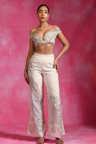 Ivory embroidered luxe muslin organza co ord set