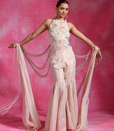 Blush pink ivory embroidered shimmer luxe indo western sharara set