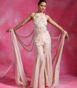 Blush pink ivory embroidered shimmer luxe indo western sharara set