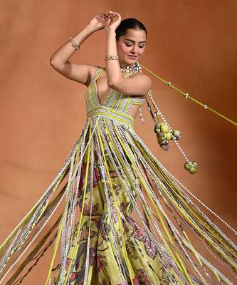 Lime green embroidered crepe fusion sharara set 2