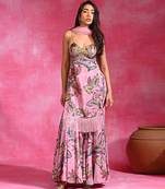 Sugar pink floral printed crepe kurta set