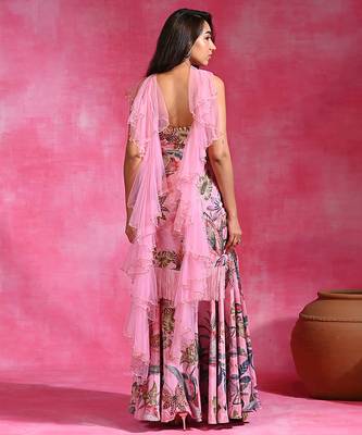 Sugar pink floral printed crepe kurta set 3