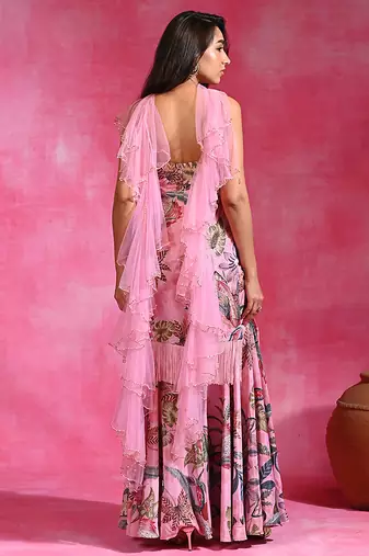 Sugar pink floral printed crepe kurta set