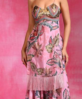 Sugar pink floral printed crepe kurta set 5