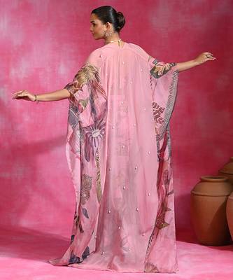Sugar pink printed crepe indo western sharara set 4
