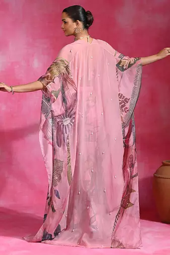 Sugar pink printed crepe indo western sharara set