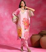 Sugar pink printed crepe tunic kurta set