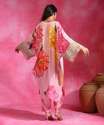 Sugar pink printed crepe tunic kurta set 2