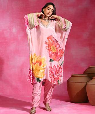 Sugar pink printed crepe tunic kurta set 5