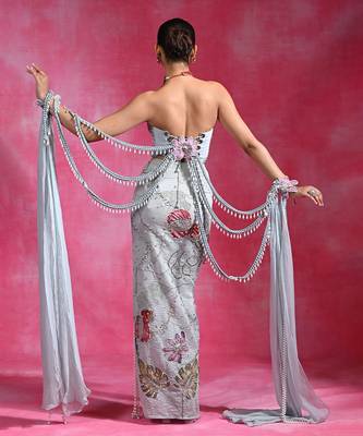 Ice blue embroidered net organza skirt set 4