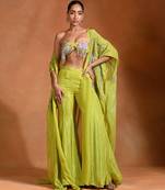 Lime green embroidered crepe organza co ord set