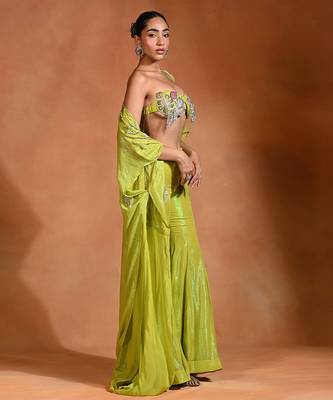 Lime green embroidered crepe organza co ord set 2