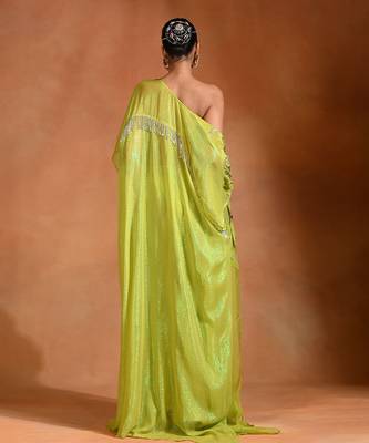 Lime green embroidered crepe organza co ord set 4