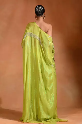 Lime green embroidered crepe organza co ord set
