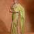 Lime green embroidered floral organza saree set