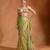 Lime green embroidered floral organza saree set