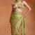 Lime green embroidered floral organza saree set