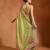 Lime green embroidered floral organza saree set