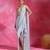 Ice blue embroidered crepe corset saree set