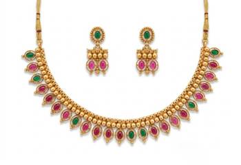Antique gold matte temple jewelry set ruby green  stone choker necklace drop earrings indian wedding bridal 4
